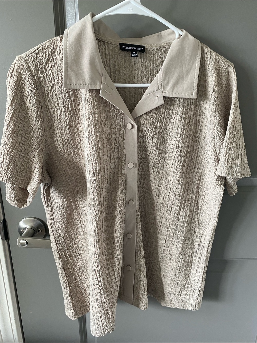 Modern Works Women's Button-Front Textured Shirt in Beige
